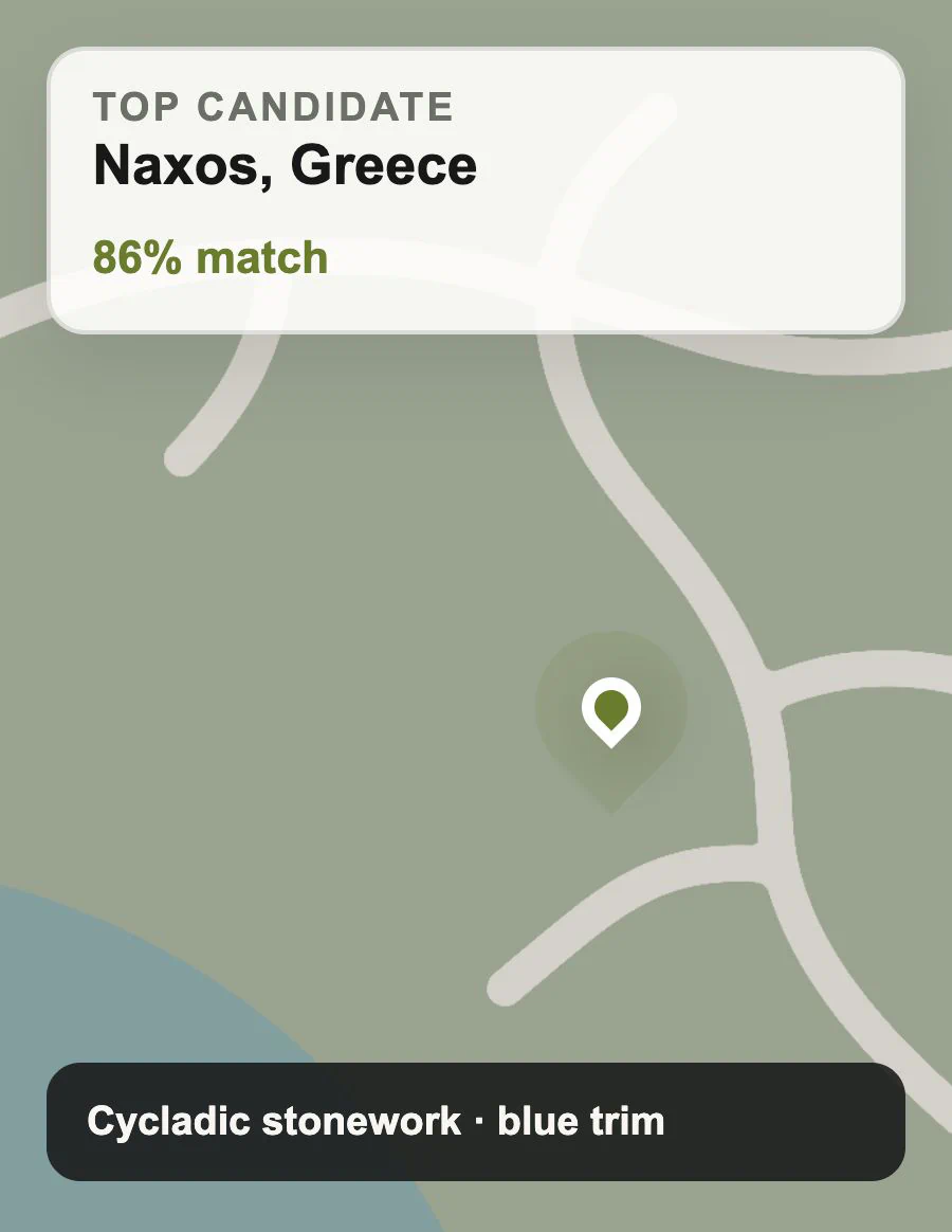 Candidate map result for architecture location analysis