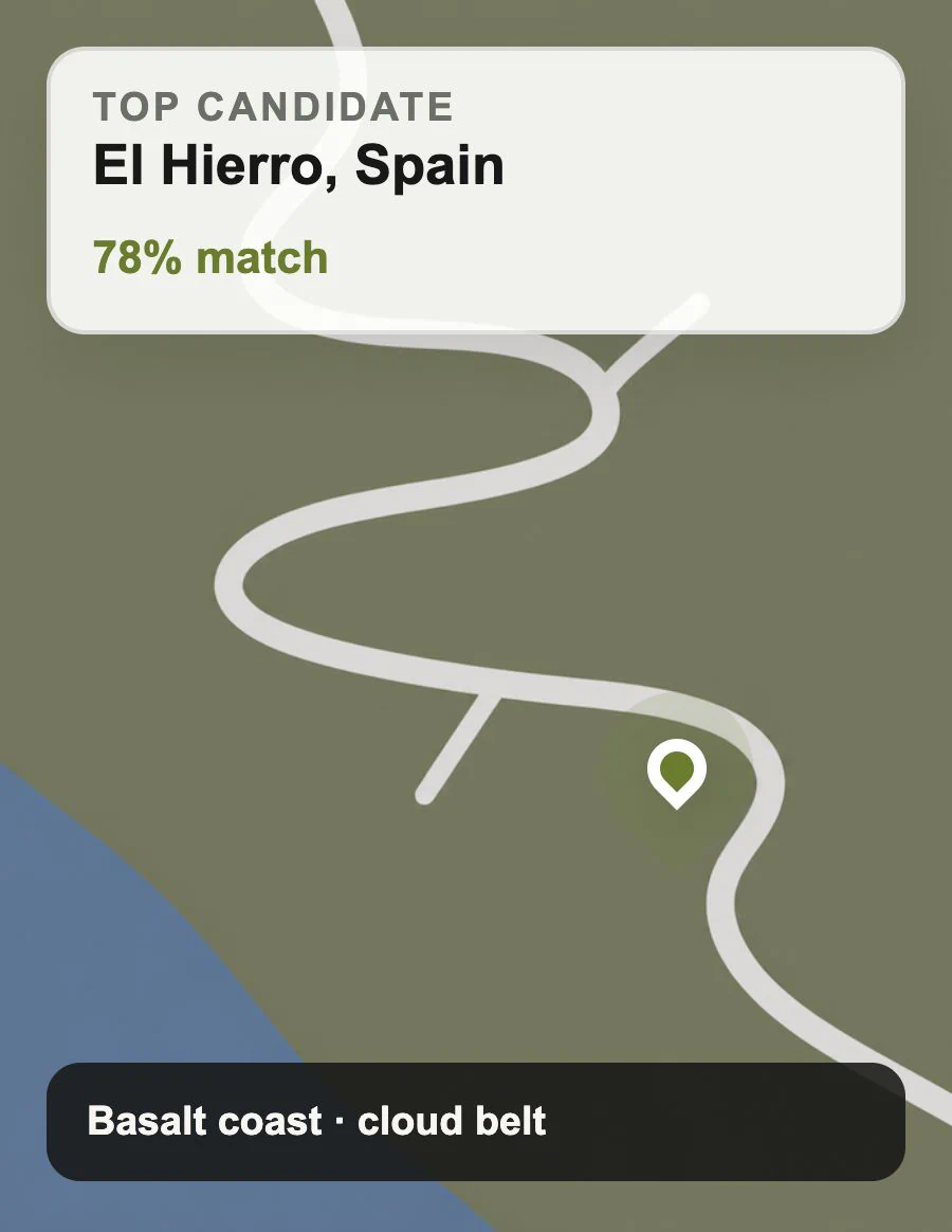 Candidate map result for terrain clue location analysis