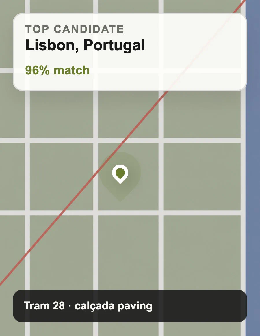 Candidate map result for transit clue location analysis