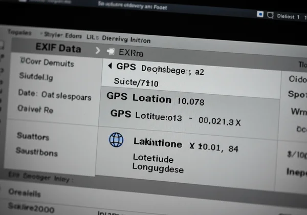Computer screen showing photo EXIF data with GPS location