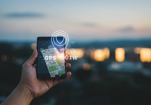 Digital photo with map pin, GPS data, and privacy shield icon.