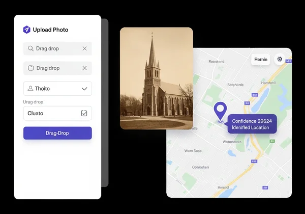Screenshot of a platform showing an old photo and map results