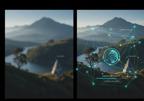 AI analyzing photo features for location identification