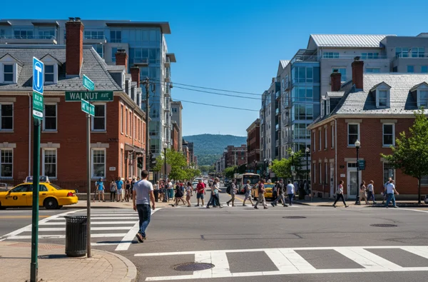 Landmarks and road clues in a travel photo